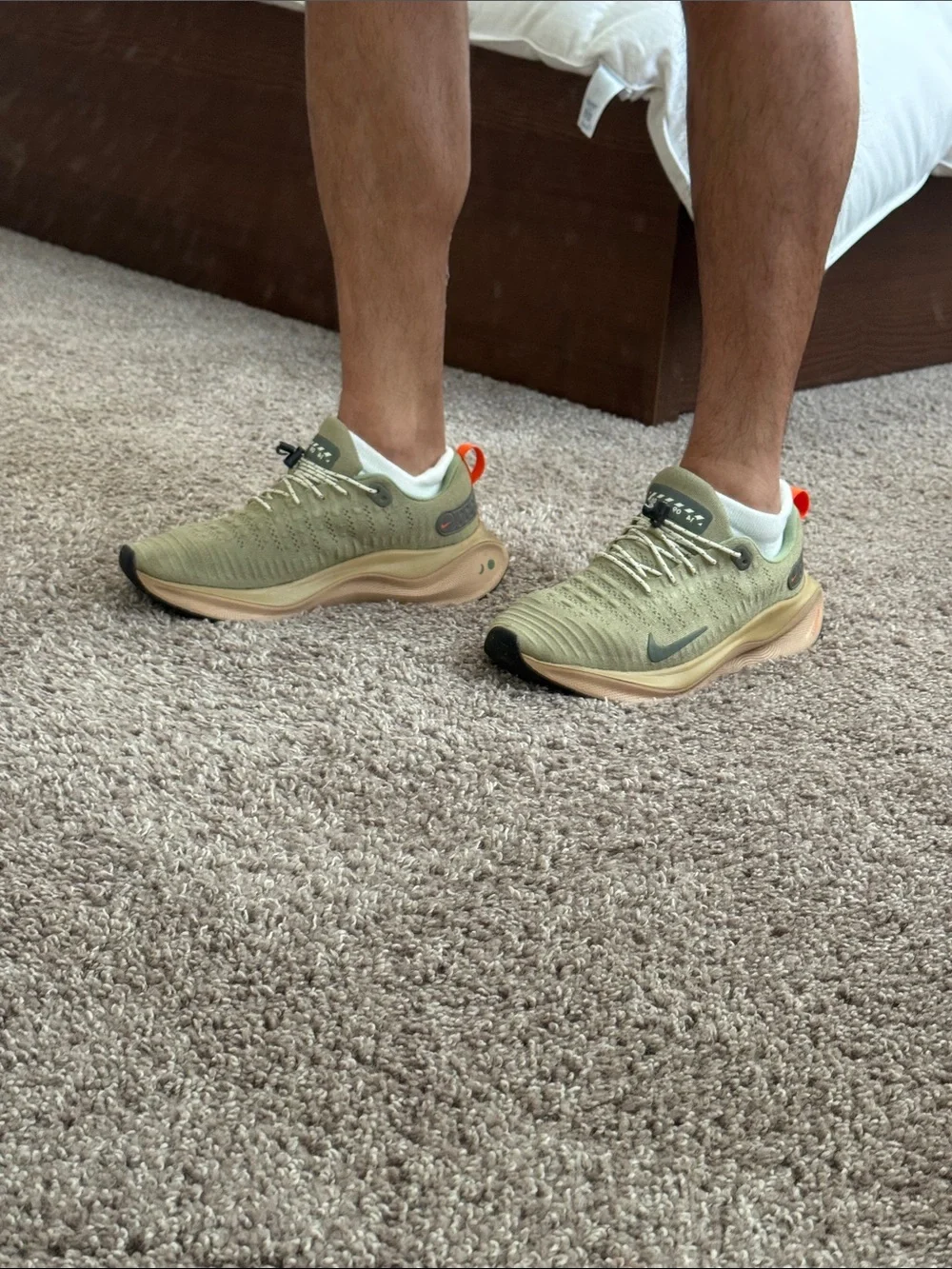 Nike Olive Green and Orange Knit Running Shoes